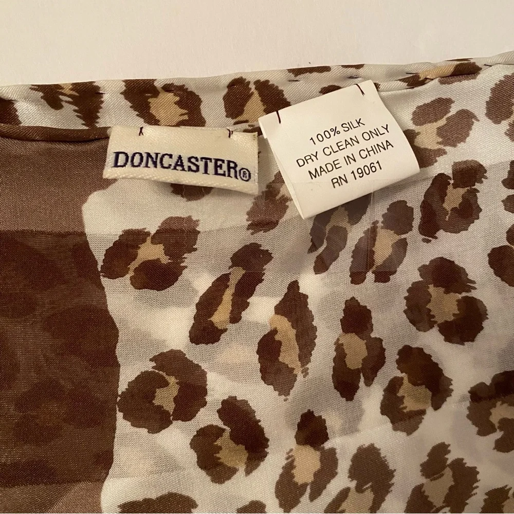 DONCASTER SCARF BROWN WHITE ANIMAL PRINT SILK LONG RECTANGLE ACCESSORY